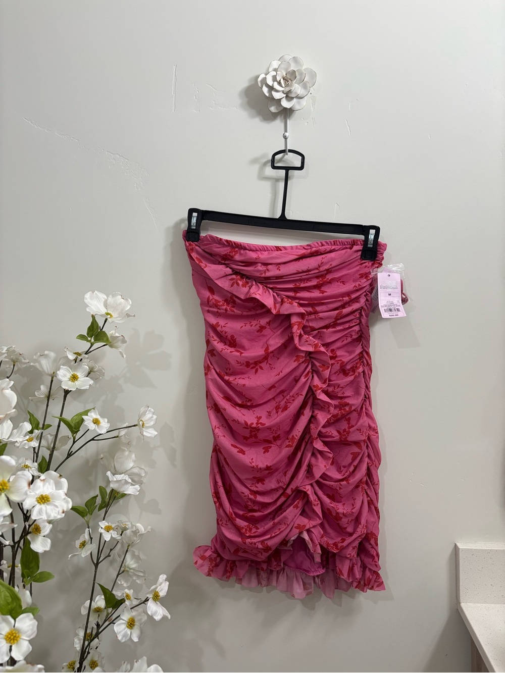 Pink Ruched Floral Mini Tube Dress by Wild Fable